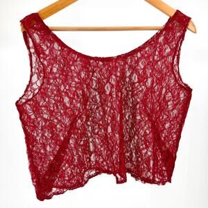 Vintage 90s Red Sheer Floral Lace Cropped Tank Top